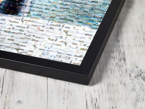 close-up corner of framed photo mosaic print 